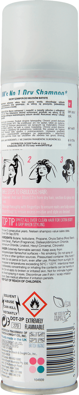 BATISTE,suchy szampon do włosów lekki owocowo-kwiatowy,tył