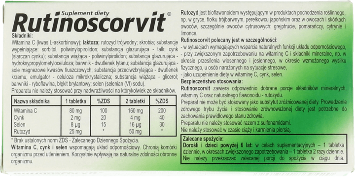 RUTINOSCORVIT,suplement diety wspomagający naturalną odporność + Cynk + Selen,tył