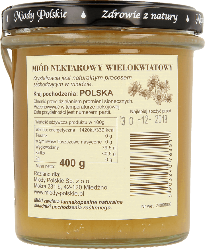 MIODY POLSKIE,miód nektarowy wielokwiatowy,tył