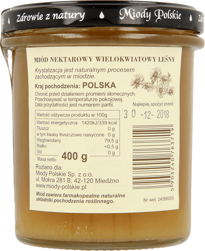 MIODY POLSKIE,miód nektarowy wielokwiatowy, leśny,tył