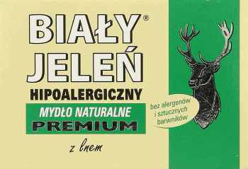 BIAŁY JELEŃ,mydło w kostce naturalne, z lnem, Premium,przód