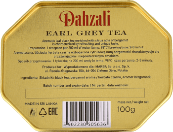 DAHZALI,herbata Earl Grey Ceylon Tea,dół