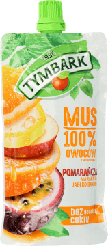 TYMBARK,mus jabłko-banan-pomarańcza-marakuja, bez dodatku cukru,przód