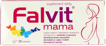 FALVIT,suplement diety w postaci tabletek powlekanych dla kobiet w ciąży i matek karmiących piersią,przód