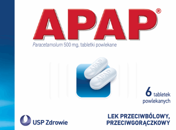 APAP,500 mg, tabletki powlekane przeciwbólowe, przeciwgorączkowe,przód
