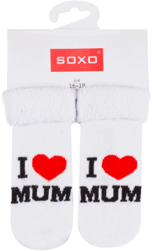 SOXO,skarpety niemowlęce "I love MUM", rozm. EUR 16-18,przód