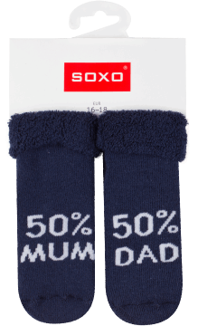 SOXO,skarpety niemowlęce "50% mum 50% dad", rozm. EUR 16-18,przód