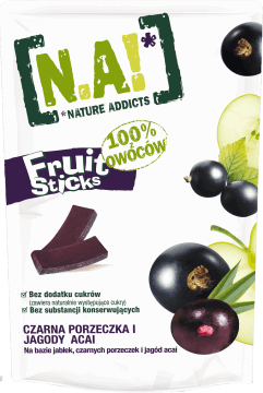 N.A!,żelki owocowe z zagęszczonych soków i przecierów owocowych, porzeczka i jagody acai,przód