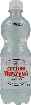 CECHINI MUSZYNA,woda mineralna niskonasycona C02, wysokozmineralizowana,przód