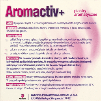 AROMACTIV,plastry aromatyczne od 1.dnia życia,tył