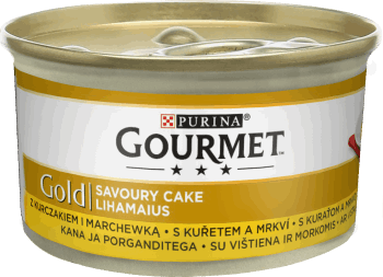 PURINA GOURMET,karma pełnoporcjowa, mokra dla dorosłych kotów z kurczakiem i marchewką,przód