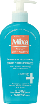 MIXA,żel do mycia twarzy delikatnie oczyszczający, skóra wrażliwa z tendencją do niedoskonałości,przód