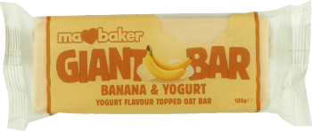 MABAKER,baton zbożowy w polewie jogurtowej z kawałkami banana,przód
