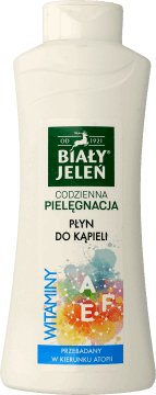 BIAŁY JELEŃ,płyn do kąpieli z witaminami A, E, F i czystą bawełną,przód