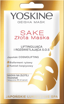 YOSKINE,złota maska liftingująca i rozświetlająca S.O.S Sake, Japońskie Luksusowe SPA,przód