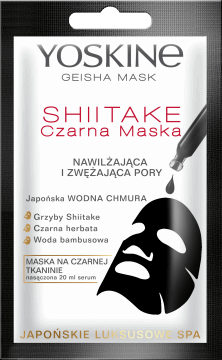 YOSKINE,czarna maska, nawilżająca i zwężająca pory Shiitake, Japońskie Luksusowe SPA,przód