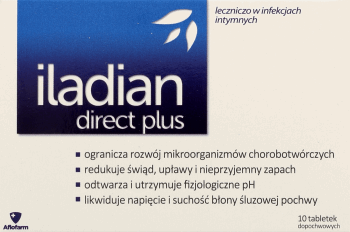 ILADIAN,tabletki dopochwowe leczniczo w infekcjach intymnych, wyrób medyczny,przód