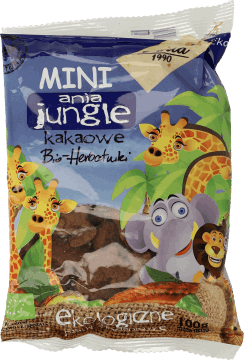 ANIA 1990,kakaowe bio-herbatniki Mini Jungle,przód