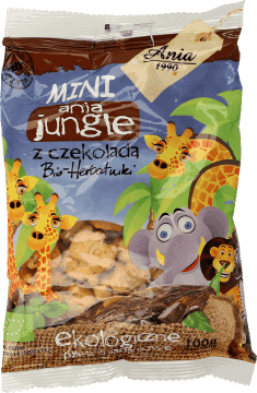 ANIA 1990,bio-herbatniki z czekoladą, Mini Jungle,przód