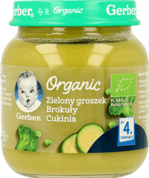 NESTLÉ GERBER ORGANIC,zupka dla niemowląt, zielony groszek brokuły, cukinia, po 4. m-cu,przód
