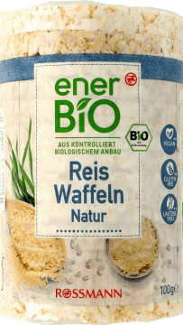 ENERBIO,wafle ryżowe naturalne, bezglutenowe,przód