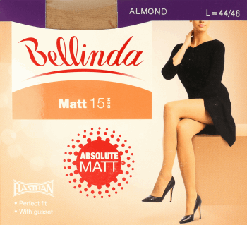BELLINDA,matowe rajstopy z lekkim efektem kryjącym 15 DEN, Almond, rozm. L,przód