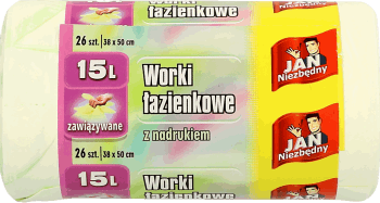 JAN NIEZBĘDNY,worki na śmieci łazienkowe, zawiązywane, poj. 15 L,przód