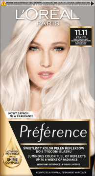 L'ORÉAL PARIS PRÉFÉRENCE,farba do włosów,chłodne refleksy,11.11 Ultra Light Bardzo Bardzo Jasny Chłodny Kryształowy Blond,przód
