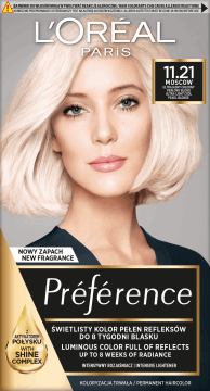 L'ORÉAL PARIS PRÉFÉRENCE,farba do włosów, chłodne refleksy, 11.21 Ultra Light, Bardzo Bardzo Jasny Chłodny Perłowy Blond,przód