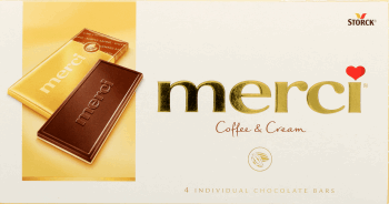 STORCK MERCI,czekolada śmietankowa o smaku kawowym (55%) i biała czekolada (45%),przód