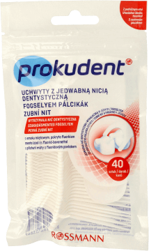 PROKUDENT,uchwyty z jedwabną nicią dentystyczną i wykałaczką,przód