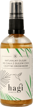HAGI,olejek do ciała naturalny, z olejem Chia i złotymi drobinkami,przód