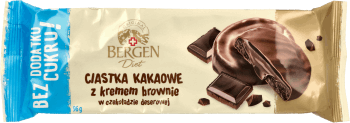 BERGEN,ciastka kakaowe z kremem brownie w czekoladzie deserowej,przód
