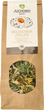 JUCHOWO FARM,ekologiczna herbatka ziołowo- owocowa, Wiosenna Zieleń,przód