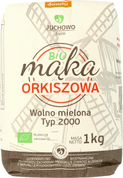 JUCHOWO FARM,mąka orkiszowa BIO wolno mielona, Typ 2000,przód