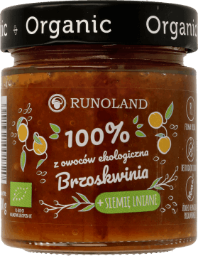 RUNOLAND,owocowy produkt do smarowania 100% ekologiczna brzoskwinia + siemię lniane,przód