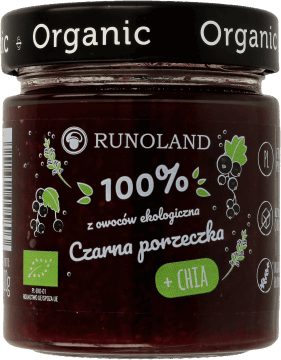 RUNOLAND,ekologiczna, słodka przekąska 100% owoców, Czarna porzeczka,przód