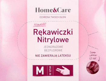 HOME&CARE,rękawiczki nitrylowe różowe, rozmiar M,przód