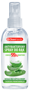 CLEANHANDS,antybakteryjny spray do rąk z aloesem i prowitaminą B5,przód