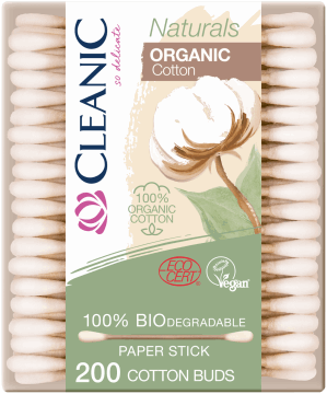 CLEANIC,patyczki higieniczne 100% organicznej bawełny, Organic Cotton,przód
