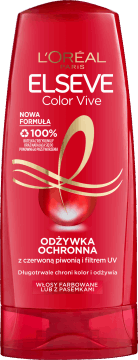 L'ORÉAL PARIS ELSEVE,odżywka do włosów ochronna, z czerwoną piwonią i filtrem UV, włosy farbowane lub z pasemkami,przód