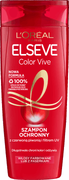 L'ORÉAL PARIS ELSEVE,szampon do włosów ochronny, z czerwoną piwonią i filtrem UV, włosy farbowane lub z pasemkami,przód