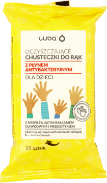 LUBA,oczyszczające chusteczki do rąk z płynem antybakteryjnym dla dzieci,przód