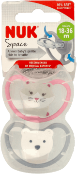 NUK,smoczek silikonowy, uspokajający, 18-36m,przód
