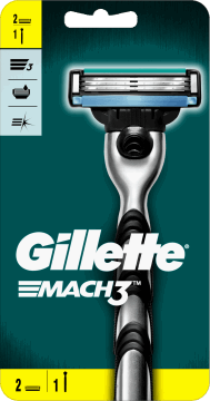 GILLETTE,rączka maszynki do golenia + 2 ostrza wymienne,przód