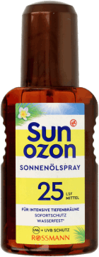 SUNOZON,olejek do opalania w sprayu SPF 25, średnia ochrona,przód