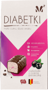 DIABETKI,czekoladki bez dodatku cukru z czarną porzeczką,przód