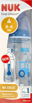 NUK,butelka ze wskaźnikiem temperatury 0-6. m-cy, poj. 300 ml,przód