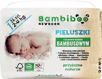 BAMBIBOO,jednorazowe pieluszki z włóknem bambusowym, rozmiar 1 Newborn,przód
