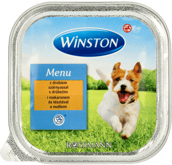 WINSTON,karma pełnoporcjowa, mokra dla dorosłych psów z drobiem i makaronem,przód
